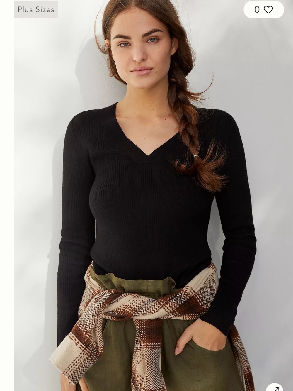 Anthropologie Black Ribbed V-Neck Long Sleeve Sweater